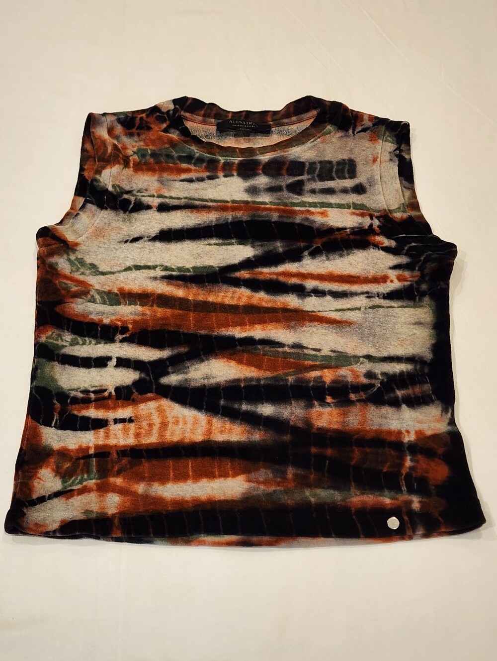 AllSaints Tie-Dye Sleeveless Crop Tank - Black, Brown, Green, Cream